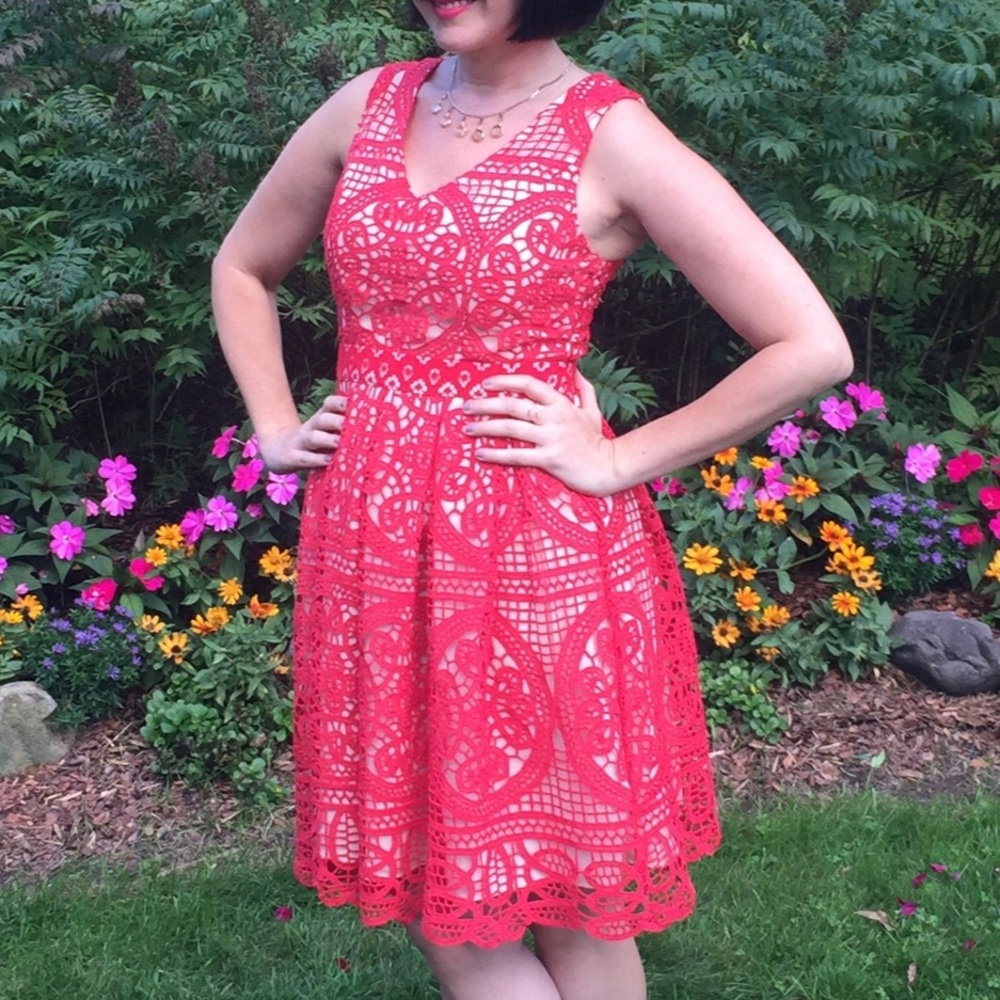 Anthropologie HD in Paris Red Crochet Dress sz 4